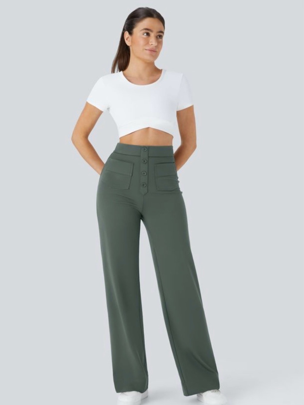 Halara-DayStretch High Waisted Casual Pants- Dark Green-Size XS